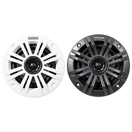  Kicker KM4 4-Inch (100mm) Marine Coaxial Speakers with 1/2-Inch (13mm) Tweeters, 2-Ohm, Charcoal and White Grilles