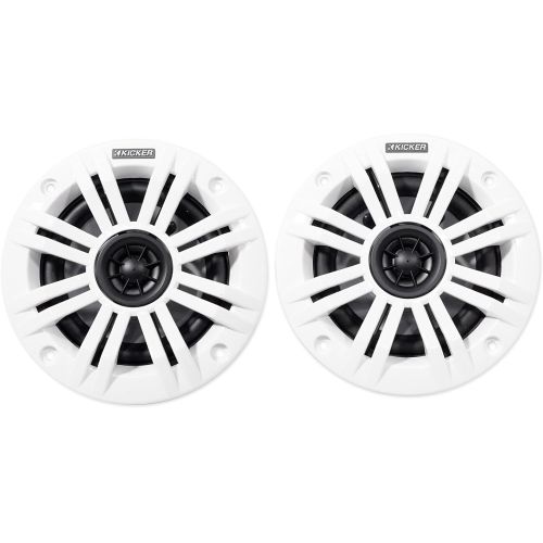  Kicker KM4 4-Inch (100mm) Marine Coaxial Speakers with 1/2-Inch (13mm) Tweeters, 2-Ohm, Charcoal and White Grilles