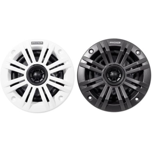  Kicker KM4 4-Inch (100mm) Marine Coaxial Speakers with 1/2-Inch (13mm) Tweeters, 2-Ohm, Charcoal and White Grilles