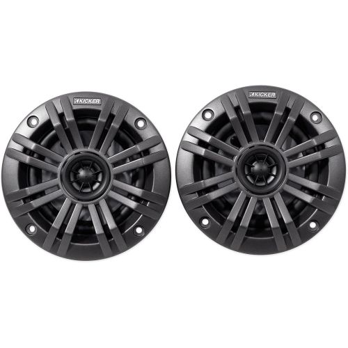  Kicker KM4 4-Inch (100mm) Marine Coaxial Speakers with 1/2-Inch (13mm) Tweeters, 2-Ohm, Charcoal and White Grilles