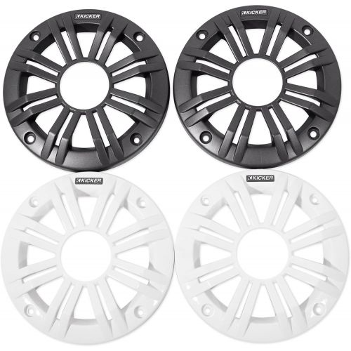  Kicker KM4 4-Inch (100mm) Marine Coaxial Speakers with 1/2-Inch (13mm) Tweeters, 2-Ohm, Charcoal and White Grilles