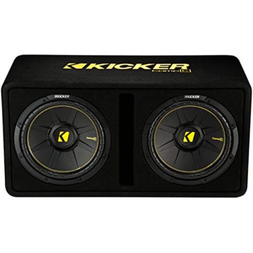  Kicker 44DCWC102 CompC Dual 10 Inch 1200 Watt Single 2 Ohm Terminal Compact Vented Loaded Subwoofer Enclosure for Trunks or SUV, Black