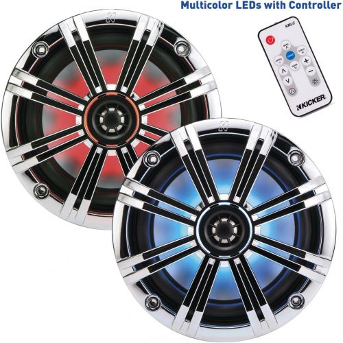  Kicker 8 Inch KM-Series Marine Chrome Grill Speaker Bundle 41KM84LCW with 41KMLC LED Remote