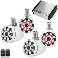 Kicker Tower System - Two White Kicker 6.5 LED Wake Tower Speakers wSwivel Clamps & KXM4002 400 Watt Amplifier