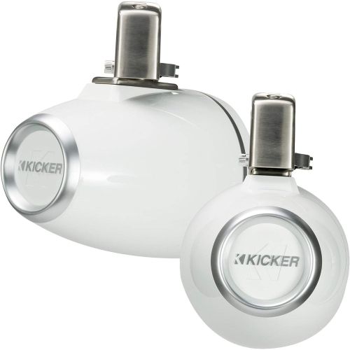  Kicker Tower System - Two White Kicker 6.5 LED Wake Tower Speakers wSwivel Clamps & KXM4002 400 Watt Amplifier