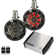 Kicker Tower System - Two Black Kicker 8 LED Wake Tower Speakers wSwivel Clamps & KXM4002 400 Watt Amplifier