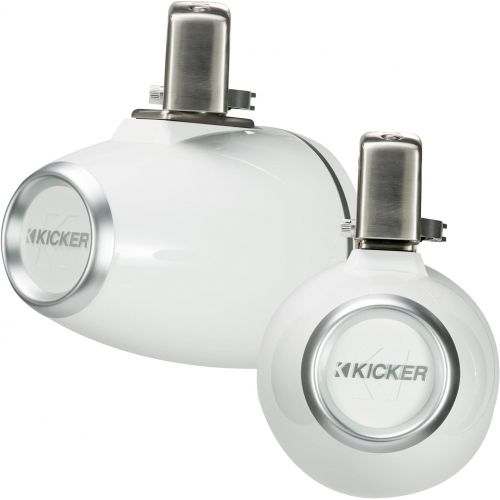  Kicker Tower System - Four White Kicker 6.5 LED Wake Tower Speakers wSwivel Clamps & KXM4002 400 Watt Amplifier