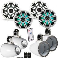 Kicker 8 Inch Marine Wake Tower Bundle 4 8 LED Speakers and Tower Enclosures in White - Includes KMTAP & LED Controller