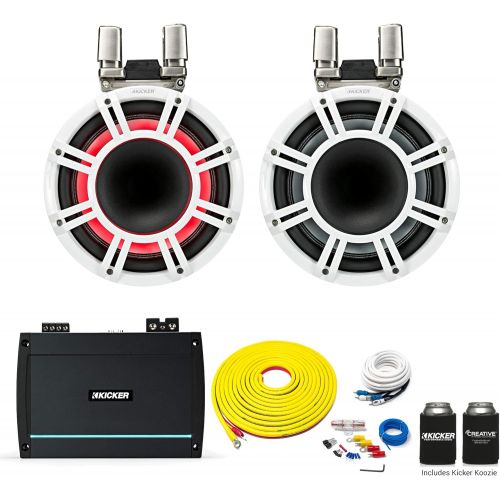  Kicker KMTC11 White 11 HLCD Tower System with Kicker KXMA1200.2 Amplifier, 7 Meter Power Wire Kit and 4 Meter RCAs