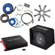 Kicker 43VCWR122 Comp R ported Enclosure wCrunch PX2000.1D 2000 Watt Max Mono Amp, Wiring Kit, Grille, and Bass Knob.