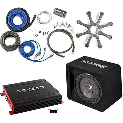  Kicker 43VCWR122 Comp R ported Enclosure wCrunch PX2000.1D 2000 Watt Max Mono Amp, Wiring Kit, Grille, and Bass Knob.