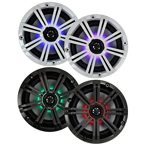  4) New Kicker 41KM654LCW 6.5 390W LED Marine Audio Coaxial Speakers Stereo KM65