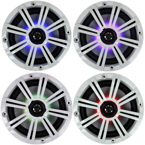  4) New Kicker 41KM654LCW 6.5 390W LED Marine Audio Coaxial Speakers Stereo KM65