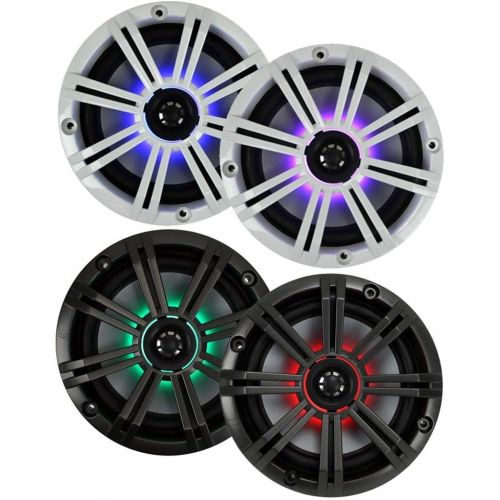  4) New Kicker 41KM654LCW 6.5 390W LED Marine Audio Coaxial Speakers Stereo KM65