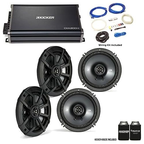  Kicker 43CSC654 6.5” CS-Series Speakers (2 Pair) with 43CXA3004 CX-Series Amplifier and Wire kit