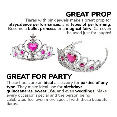  Kicko Tiaras with Pink Heart Stones - 24 Adjustable Piece - for Kids