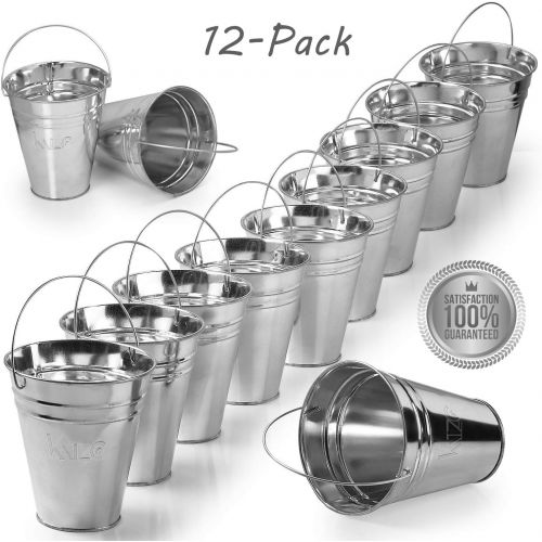  [아마존 핫딜]  [아마존핫딜]Kicko Large Galvanized Metal Buckets Bulk - 12 Pack - with Handle 5 X 4.5 Inches - Unique Goody Baskets, for Party Favors, Party Accessories and Decorations