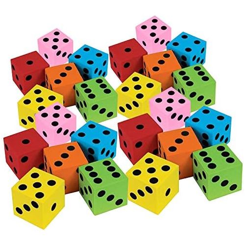  [아마존베스트]Kicko Foam Dice Set - 24 Pack of Assorted Colorful Big Square Blocks - Perfect for Building Blocks, Educational Toys, Math Teaching, Pastime, Party Favors and Supplies