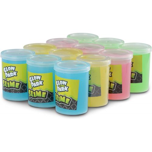  [아마존베스트]Kicko Glow in The Dark Slime - 12 Pack Assorted Neon Colors - Green, Blue, Orange and Yellow for Kids, Goody Bag Filler, Birthday Gifts Non-Toxic