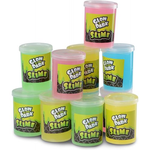  [아마존베스트]Kicko Glow in The Dark Slime - 12 Pack Assorted Neon Colors - Green, Blue, Orange and Yellow for Kids, Goody Bag Filler, Birthday Gifts Non-Toxic