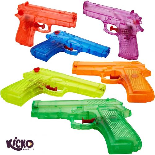  Kicko 6 Pieces Squirt Water Gun 6 Inches Plastic Assorted Colors - Classic Action and Fun Toy, Pool, Prize, Party Favor