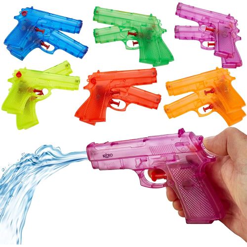  Kicko 6 Pieces Squirt Water Gun 6 Inches Plastic Assorted Colors - Classic Action and Fun Toy, Pool, Prize, Party Favor