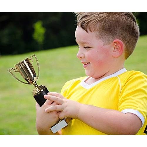  Kicko Plastic Trophies - 12 Pack 5 Inch Cup Golden Trophies for Children, Competitions, Awards, Parties, Party Favors, Props, Rewards, Prizes, Games, School, Field Day, Boys and Gi