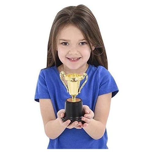  Kicko Plastic Trophies - 12 Pack 5 Inch Cup Golden Trophies for Children, Competitions, Awards, Parties, Party Favors, Props, Rewards, Prizes, Games, School, Field Day, Boys and Gi
