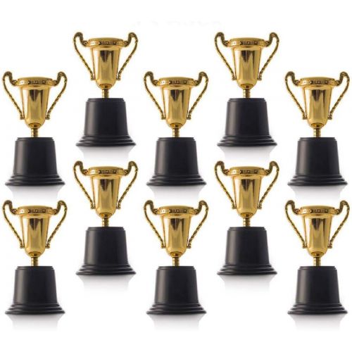  Kicko Plastic Trophies - 12 Pack 5 Inch Cup Golden Trophies for Children, Competitions, Awards, Parties, Party Favors, Props, Rewards, Prizes, Games, School, Field Day, Boys and Gi