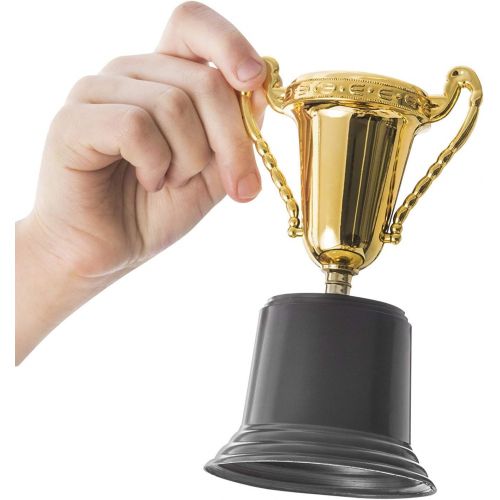  Kicko Plastic Trophies - 12 Pack 5 Inch Cup Golden Trophies for Children, Competitions, Awards, Parties, Party Favors, Props, Rewards, Prizes, Games, School, Field Day, Boys and Gi