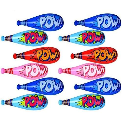  Kicko Inflatable Baseball Bats - Pack of 12-20 Inch Pow Action Inflatable Pool Toys in Assorted Color - Novelty Toys, Gag Toys and Practical Jokes, Big Bang Pow Bat Inflatables for