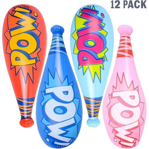  Kicko Inflatable Baseball Bats - Pack of 12-20 Inch Pow Action Inflatable Pool Toys in Assorted Color - Novelty Toys, Gag Toys and Practical Jokes, Big Bang Pow Bat Inflatables for