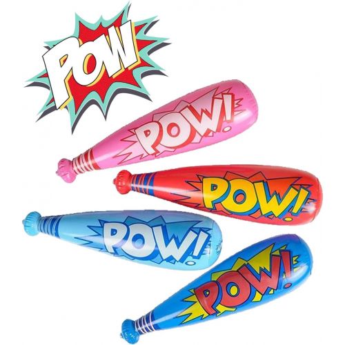  Kicko Inflatable Baseball Bats - Pack of 12-20 Inch Pow Action Inflatable Pool Toys in Assorted Color - Novelty Toys, Gag Toys and Practical Jokes, Big Bang Pow Bat Inflatables for