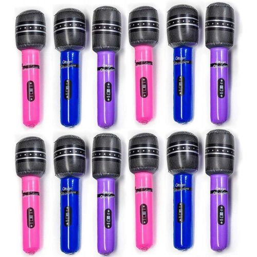  Kicko 10.5 Inch Wireless Inflatable Microphone - 12 Pieces of Multicolored Mic - Perfect for Pool Toy, Stage Act, Educational, Pretend Play, Party Favor, and Supplies