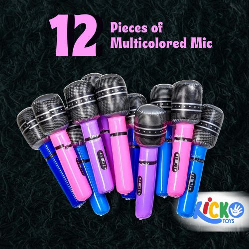  Kicko 10.5 Inch Wireless Inflatable Microphone - 12 Pieces of Multicolored Mic - Perfect for Pool Toy, Stage Act, Educational, Pretend Play, Party Favor, and Supplies