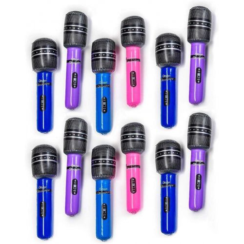  Kicko 10.5 Inch Wireless Inflatable Microphone - 12 Pieces of Multicolored Mic - Perfect for Pool Toy, Stage Act, Educational, Pretend Play, Party Favor, and Supplies