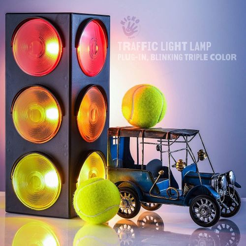  [아마존베스트]Kicko Traffic Light Lamp with Base - Mini Stop Light Lamp, Blinking - Decoration for Kids’ Bedrooms or Themed Parties - Toy for Pretend Play (12.25 Inch)