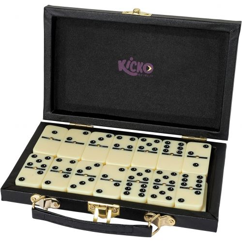  [아마존베스트]Kicko Domino Set - Premium Classic 28 Pieces Double Six in Durable Wooden Brown Box for Boys, Girls, Party Favors and Anytime Use - Up to 2-4 Players