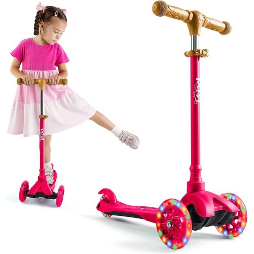  Kicksy Wheels Kicksy Kids Scooter for Kids Ages 3-12. Light & Sturdy 3 Wheel Adjustable Height for Toddler Boys & Girls. LightUp LED Wheels. Age 3+ for Indoor & Outdoor Play. Best Toy & Kids Gif