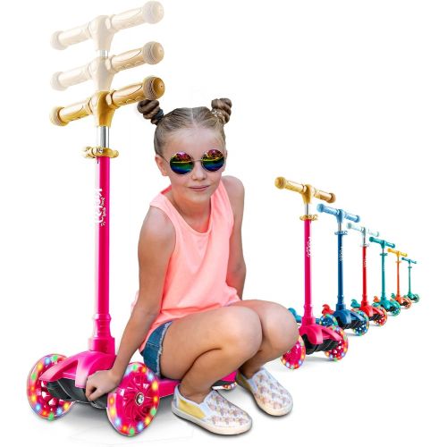  Kicksy Wheels Kicksy Kids Scooter for Kids Ages 3-12. Light & Sturdy 3 Wheel Adjustable Height for Toddler Boys & Girls. LightUp LED Wheels. Age 3+ for Indoor & Outdoor Play. Best Toy & Kids Gif