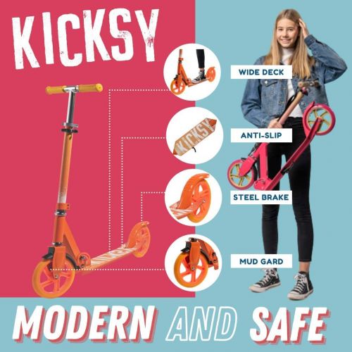  Kicksy Wheels Scooter for Kids Ages 6-12. Teens Scooter & Kick Scooters for Adults. Scooter for Indoor & Outdoor Fun. Quick Release Folding System. Great Gift & Toy. Up to 220 lbs