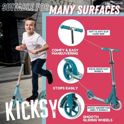  Kicksy Wheels Scooter for Kids Ages 6-12. Teens Scooter & Kick Scooters for Adults. Scooter for Indoor & Outdoor Fun. Quick Release Folding System. Great Gift & Toy. Up to 220 lbs