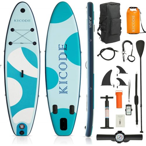  Kicode Paddle Board, Inflatable SUP Paddleboard for Adults(6 Inches Thick), Ultra-Light Stand up Paddleboarding Equipment, with Non-Slip Deck Pad, Backpack, Leash, Paddle and Hand