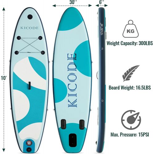  Kicode Paddle Board, Inflatable SUP Paddleboard for Adults(6 Inches Thick), Ultra-Light Stand up Paddleboarding Equipment, with Non-Slip Deck Pad, Backpack, Leash, Paddle and Hand