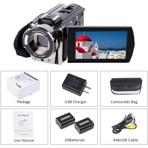  [아마존베스트]Video Camera Camcorder Digital Camera Recorder kicteck Full HD 1080P 15FPS 24MP 3.0 Inch 270 Degree Rotation LCD 16X Zoom Camcorder with 2 Batteries(604s)