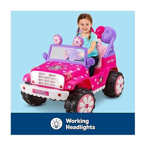  Minnie Mouse 6V Battery Powered Ride-On Toy for Kids 3-5, Flower Power 4x4 Design, Up to 60 lbs