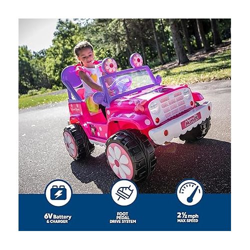  Minnie Mouse 6V Battery Powered Ride-On Toy for Kids 3-5, Flower Power 4x4 Design, Up to 60 lbs