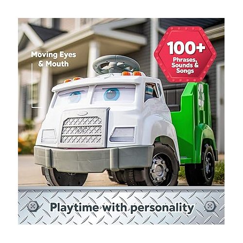  Kid Trax Real Rigs Toddler Recycling Truck Interactive Ride On Toy, Kids Ages 1.5-4 Years, 6 Volt Battery and Charger, Sound Effects, 9 Recycling Accessories Included,Green