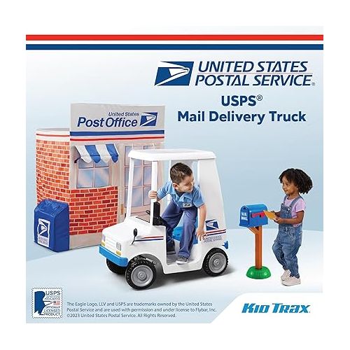  Kid Trax 6V USPS Mail Truck Ride-On Toy for Kids, Ages 3-5, Max Weight 60 lb, Includes Mailbox, Play Envelopes, Working Headlights/Horn, FM Radio/MP3 Input, Mail Truck, Kids Mail Truck, Kids Carrier