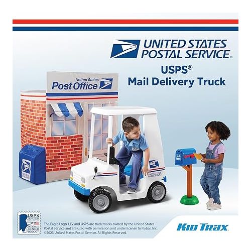  Kid Trax 6V USPS Mail Truck Ride-On Toy for Kids, Ages 3-5, Max Weight 60 lb, Includes Mailbox, Play Envelopes, Working Headlights/Horn, FM Radio/MP3 Input, Mail Truck, Kids Mail Truck, Kids Carrier
